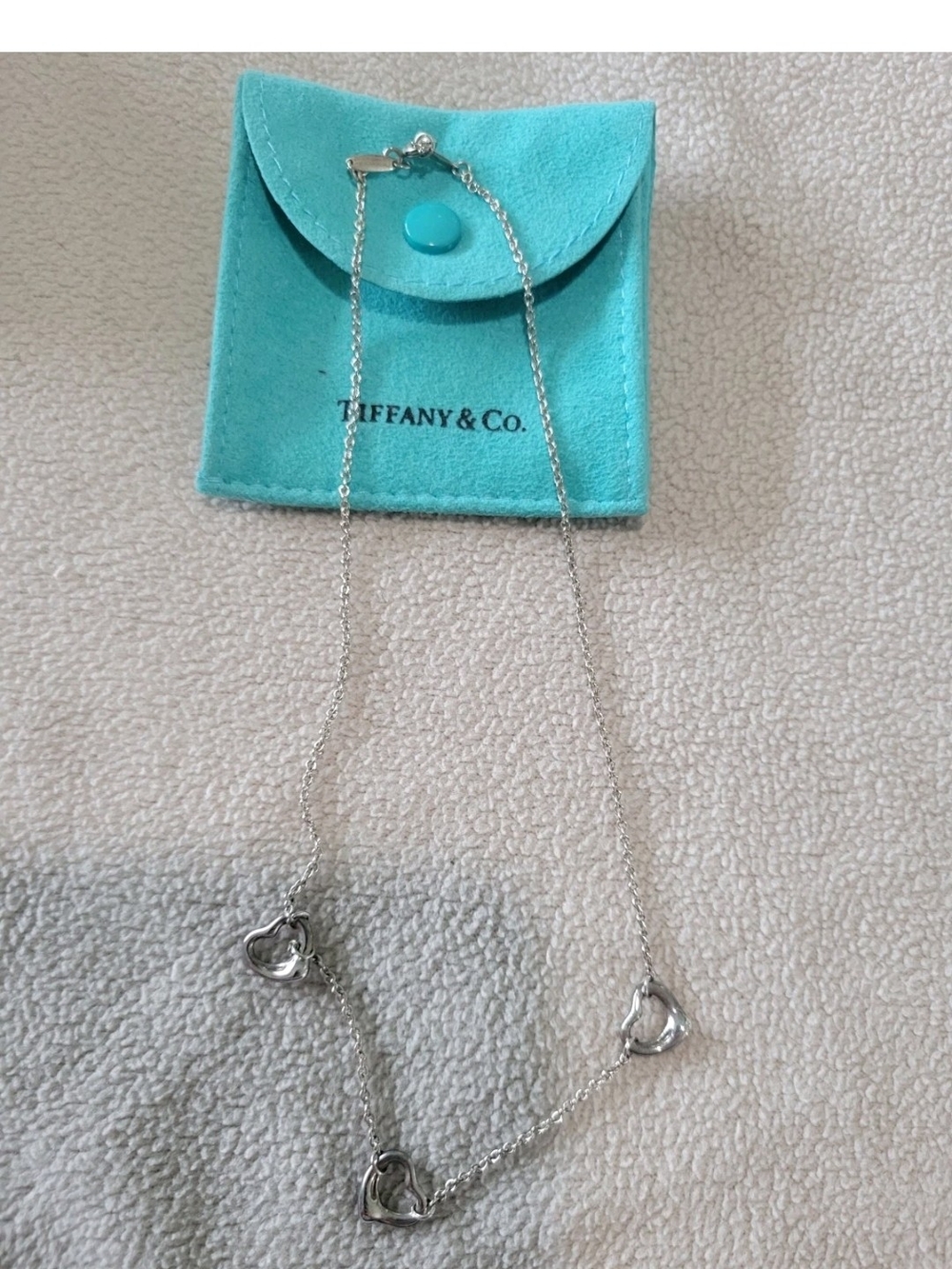 Tiffany & Co. Elsa Peretti  SILVER Open 3 Heart NECKLACE 15.5"